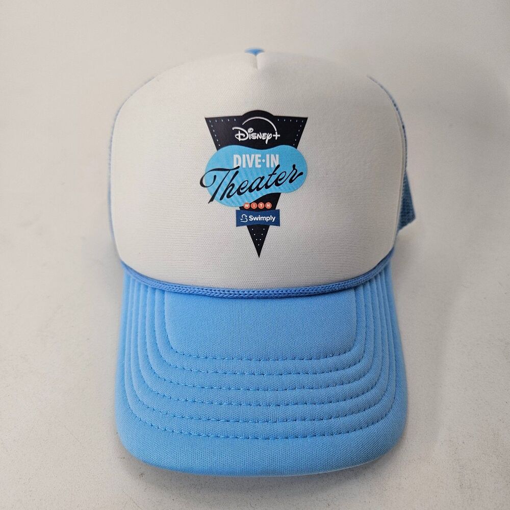 Disney+ Dive-In Theater Swimply Promo Trucker Hat Mesh White Blue Adjustable Cap